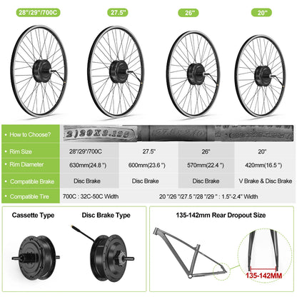 500W EBike Kit Rear Drive Wheel Hub Motor