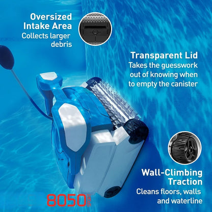 8050 Sport Robotic Pool Cleaner, Automatic Vacuum for InGround Pools up to 40ft, Wall Climbing Vac w