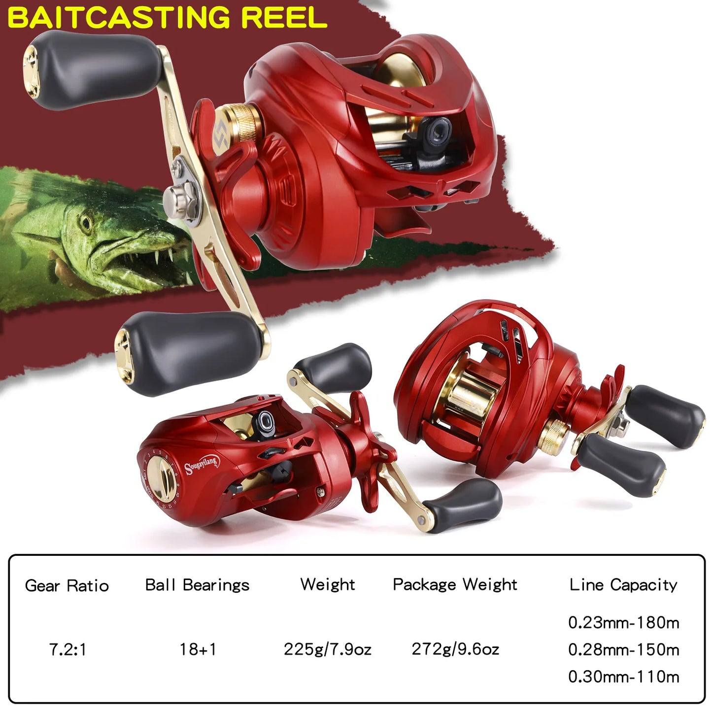 Baitcasting Fishing Reel 7.2:1