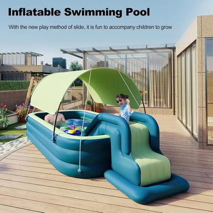 Inflatable Slide Water Pool with Awning