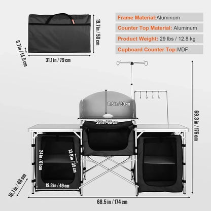 Folding Outdoor Cooking Table with Storage