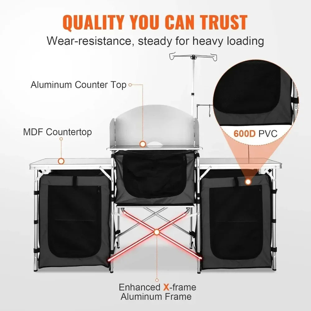 Folding Outdoor Cooking Table with Storage