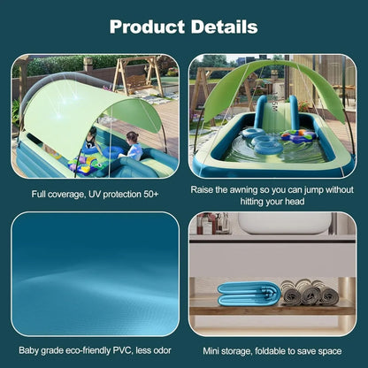 Inflatable Slide Water Pool with Awning